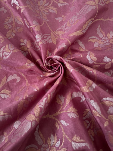 Banarasi Katan Pure Silk Saree | Shade of Mauve Pink | Gold & Silver Zari | Handwoven | Ships from California
